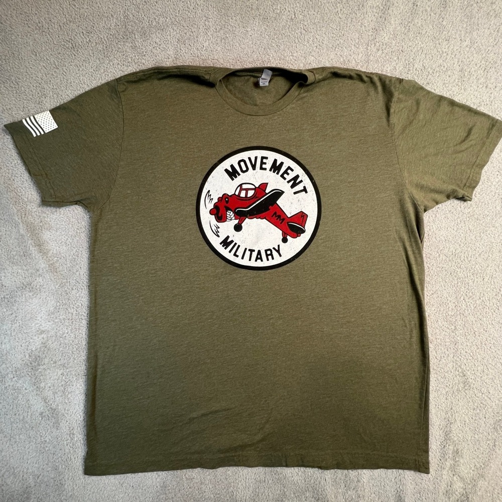 Movement‎ Military Airplane Graphic T-Shirt XXL Olive Green Mens Tee Next Level